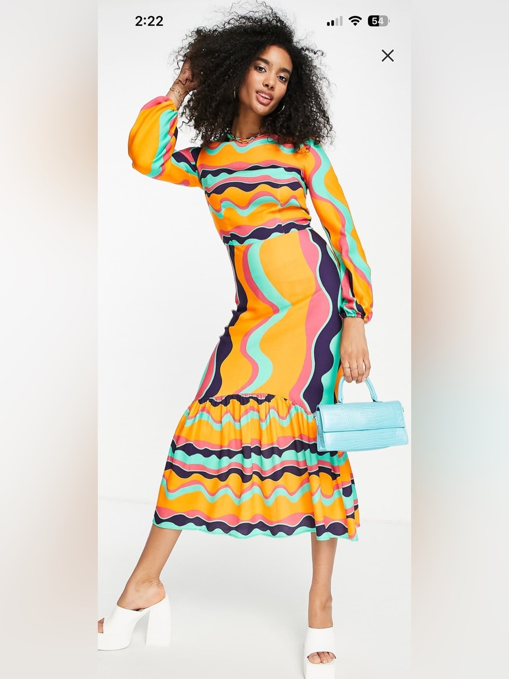 Never Fully Dressed Multicolor Wave-Print Midi Dress